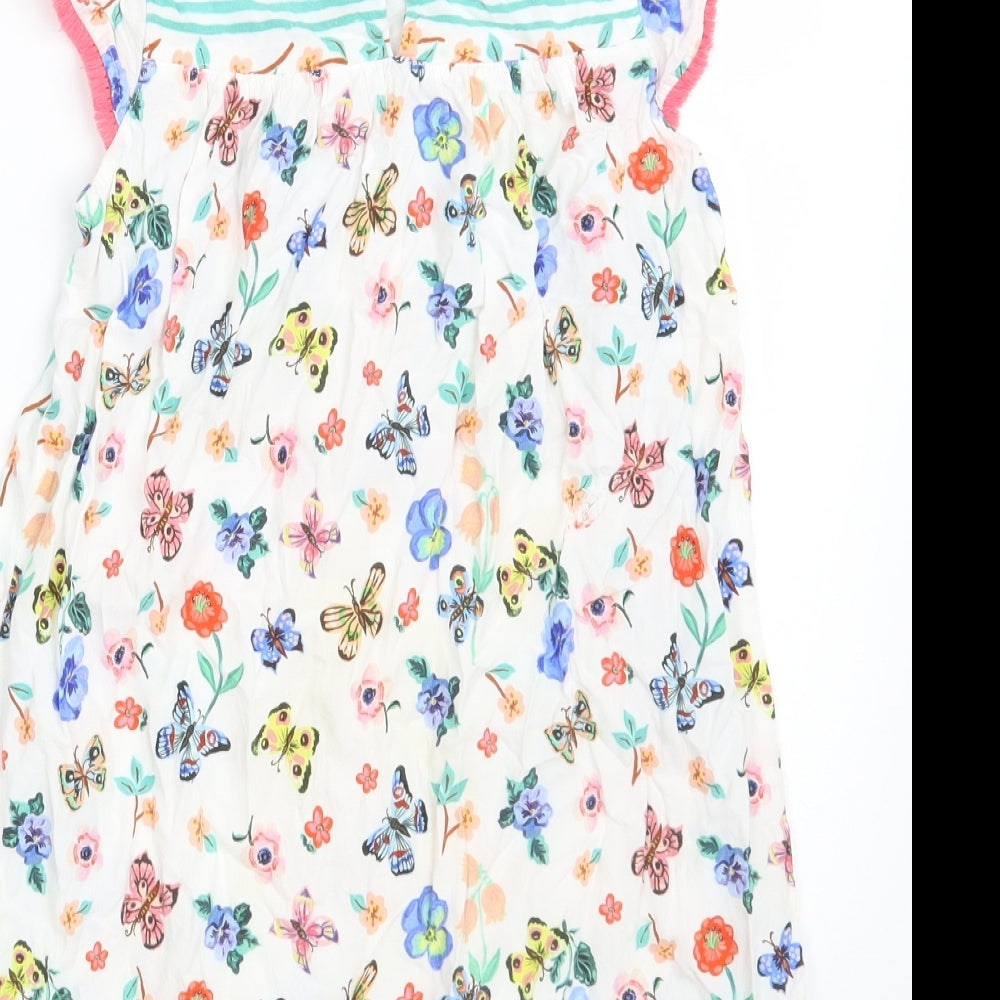 H&M Girls White Floral Viscose A-Line  Size 7-8 Years  Square Neck Button