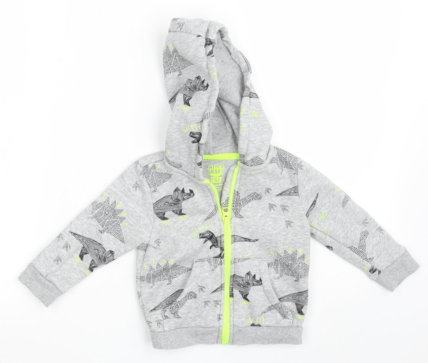 F&F Boys Grey   Jacket  Size 12-18 Months   Zip - Dinosaurs
