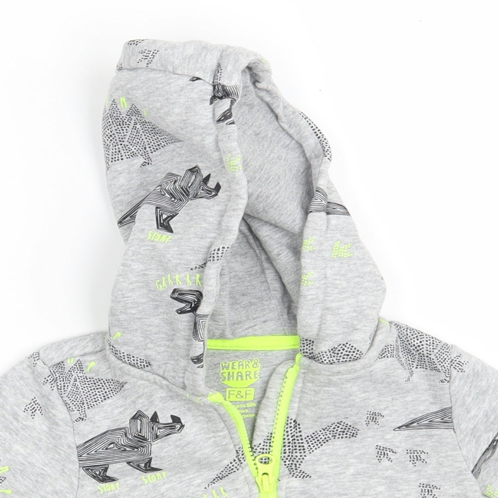 F&F Boys Grey   Jacket  Size 12-18 Months   Zip - Dinosaurs