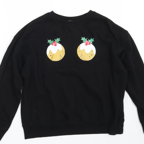 New Look Womens Black  Cotton Pullover Sweatshirt Size S   - Christmas