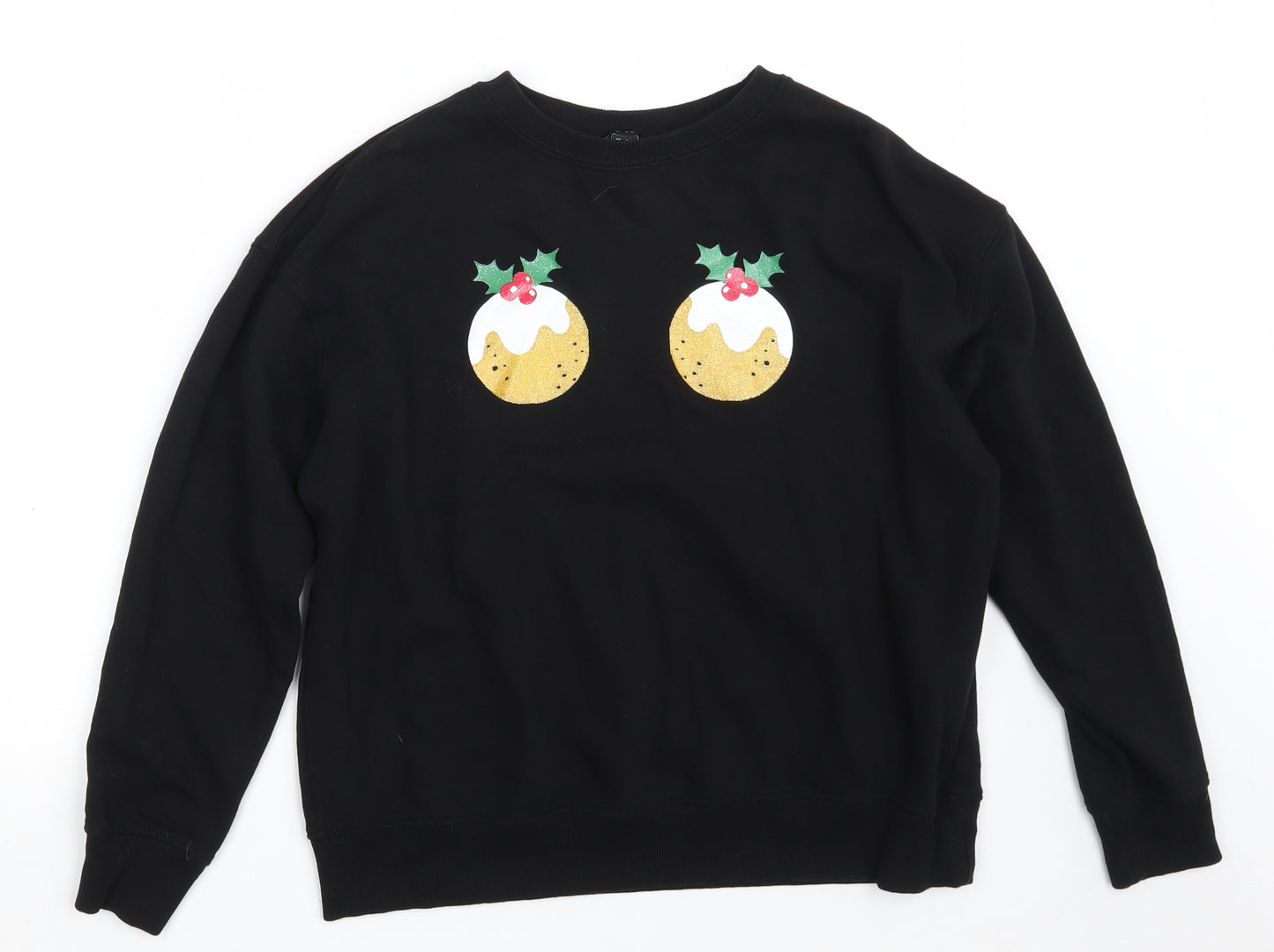 New Look Womens Black  Cotton Pullover Sweatshirt Size S   - Christmas