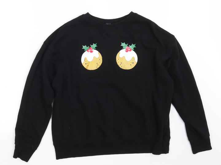 New Look Womens Black  Cotton Pullover Sweatshirt Size S   - Christmas