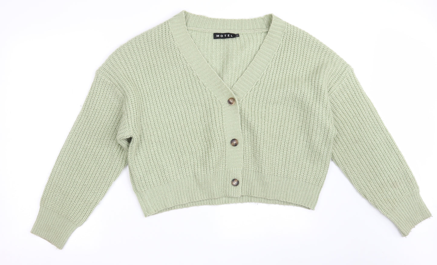 Motel Womens Green V-Neck  Acrylic Cardigan Jumper Size M   - Cropped
