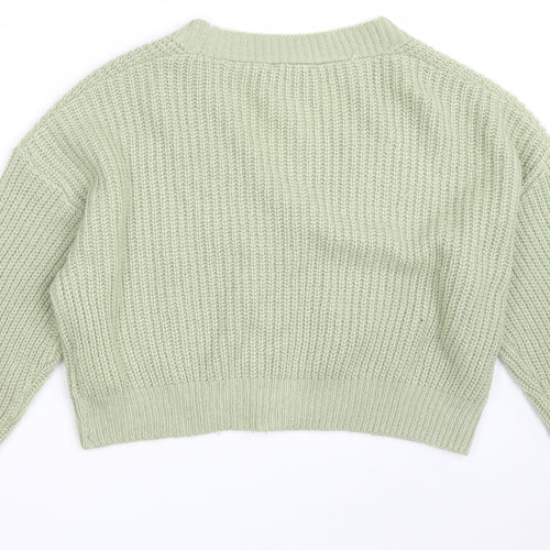 Motel Womens Green V-Neck  Acrylic Cardigan Jumper Size M   - Cropped