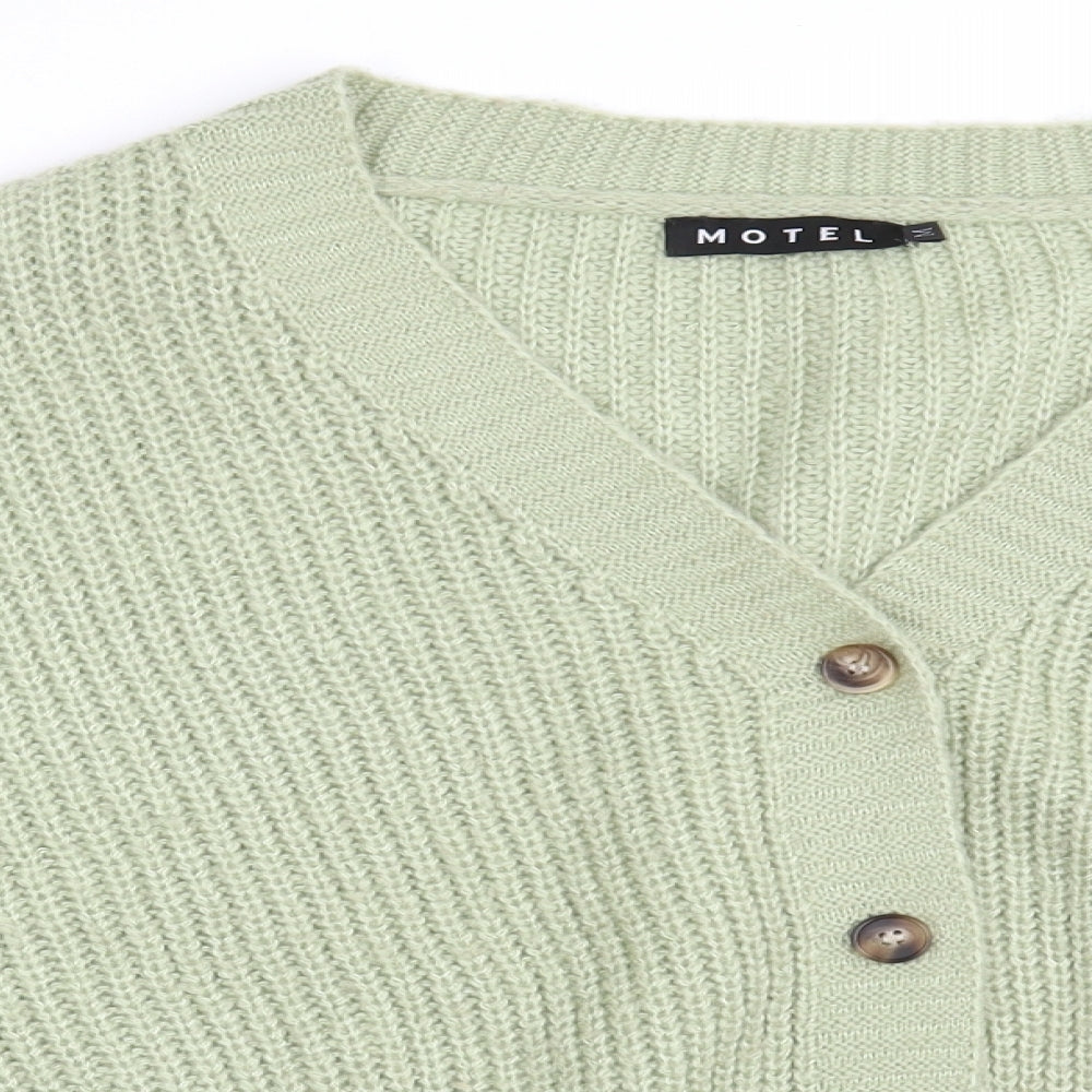 Motel Womens Green V-Neck  Acrylic Cardigan Jumper Size M   - Cropped