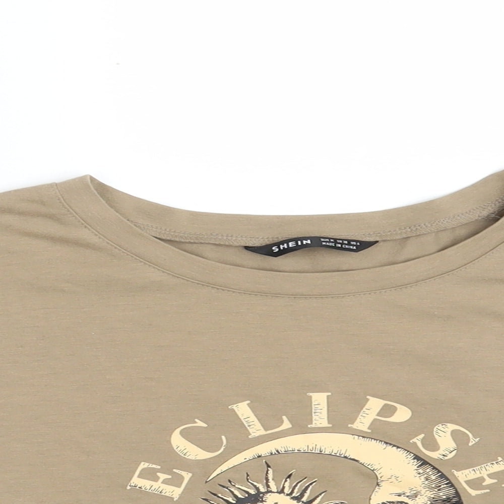 SheIn Womens Beige  Polyester Cropped T-Shirt Size 10 Round Neck - Eclipse