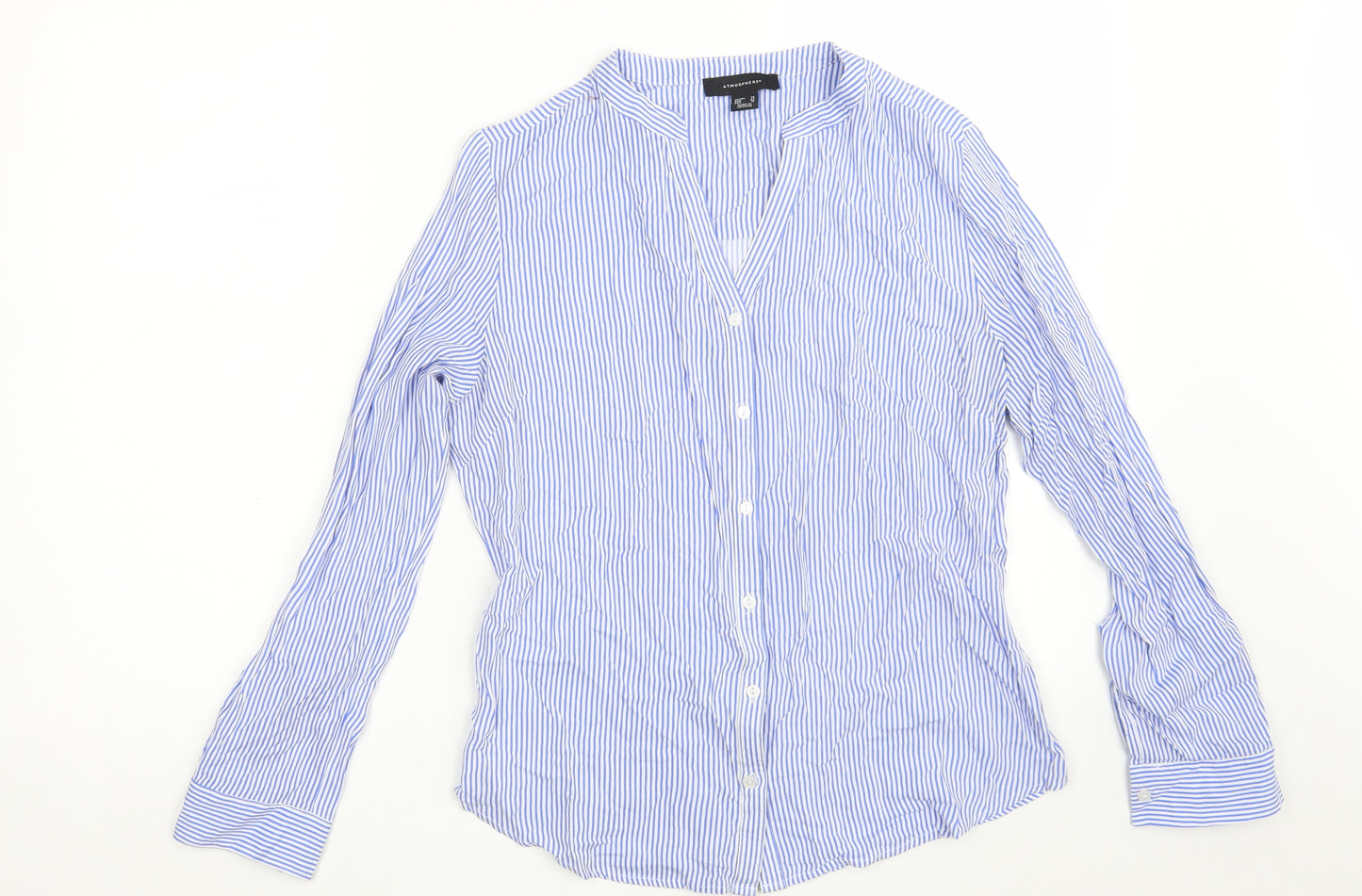 Atmosphere Womens Blue Striped Viscose Basic Button-Up Size 14 V-Neck