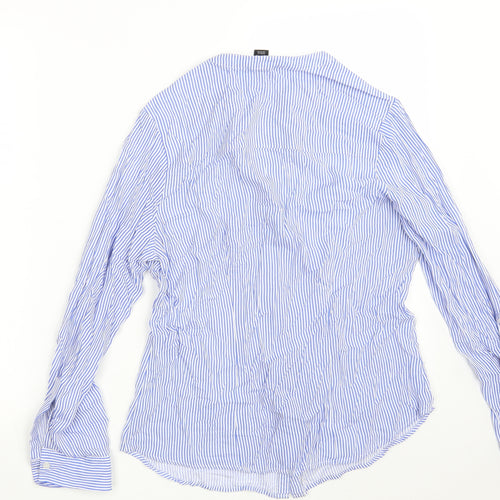 Atmosphere Womens Blue Striped Viscose Basic Button-Up Size 14 V-Neck