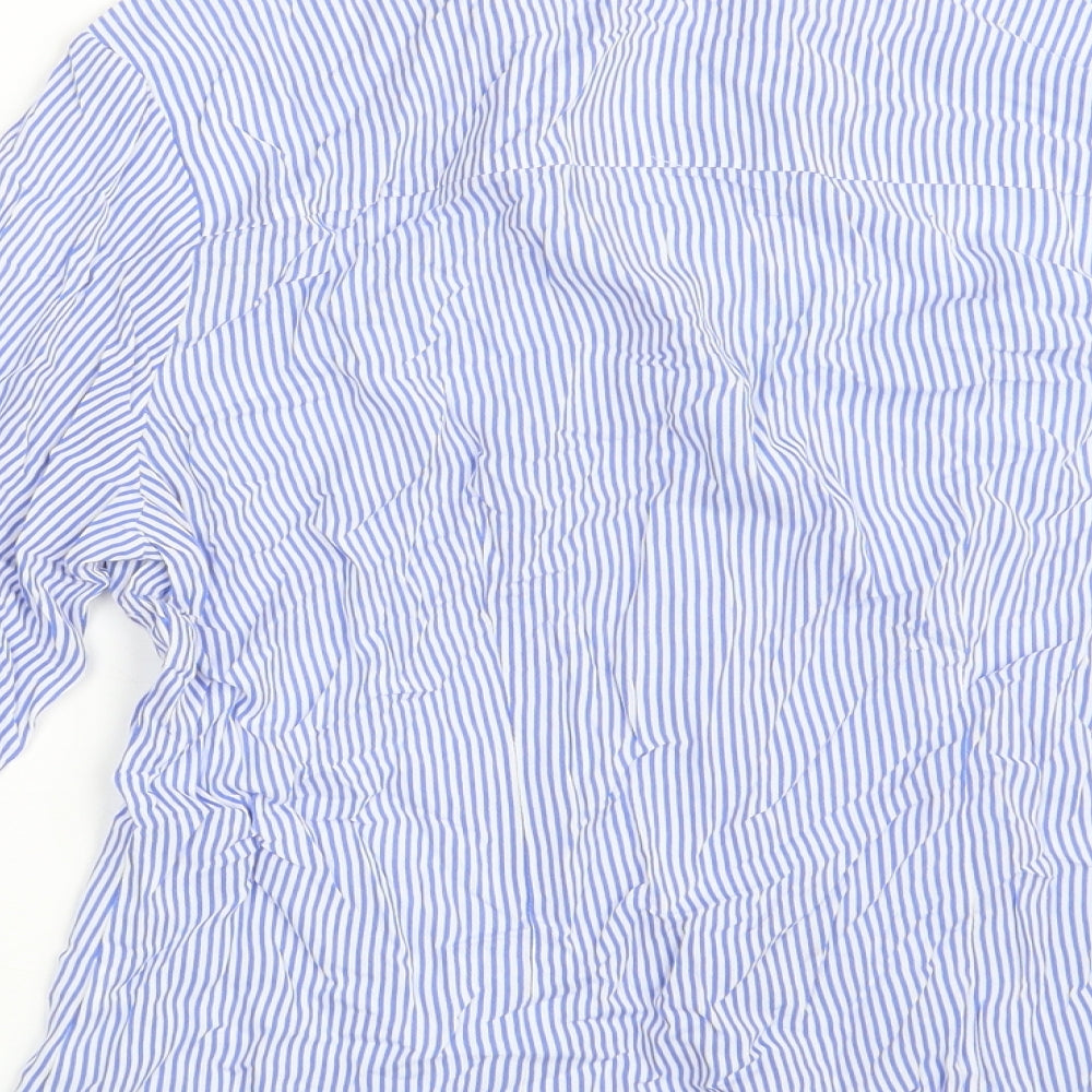 Atmosphere Womens Blue Striped Viscose Basic Button-Up Size 14 V-Neck