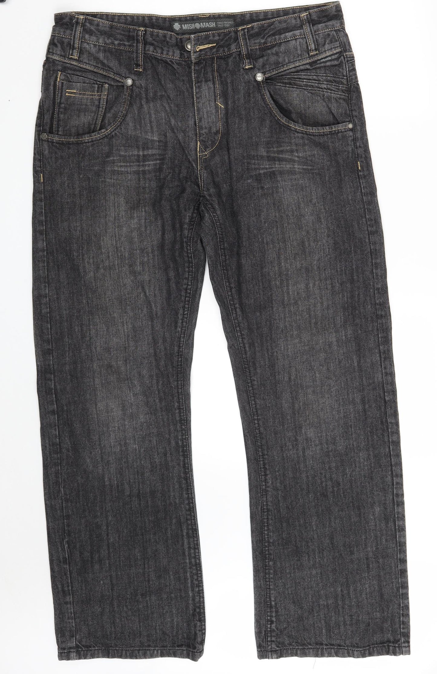 Mish Mash Mens Black  Cotton Straight Jeans Size 38 in L31 in Regular Zip
