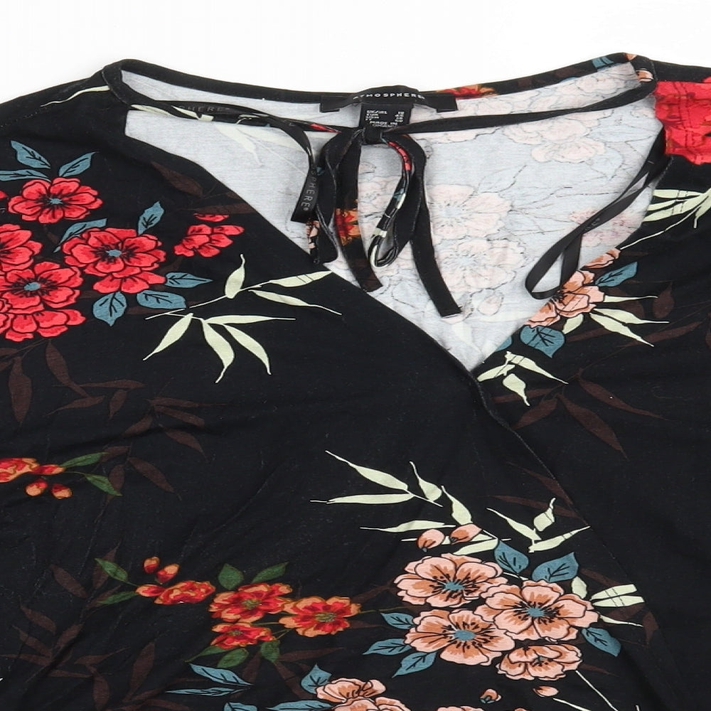 Atmosphere Womens Black Floral Viscose Basic Blouse Size 18 V-Neck