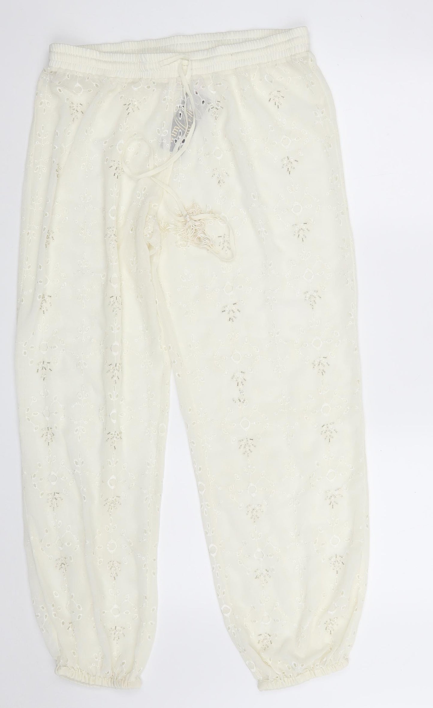 Matalan Womens Ivory Floral Polyester Harem Trousers Size 14 L30 in Regular  - Swim Collection