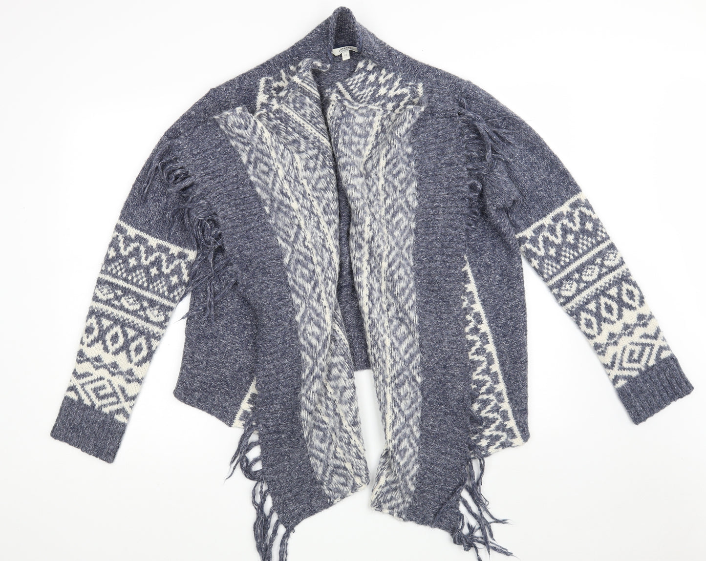 Fat Face Womens Blue V-Neck Argyle/Diamond Acrylic Cardigan Jumper Size 12