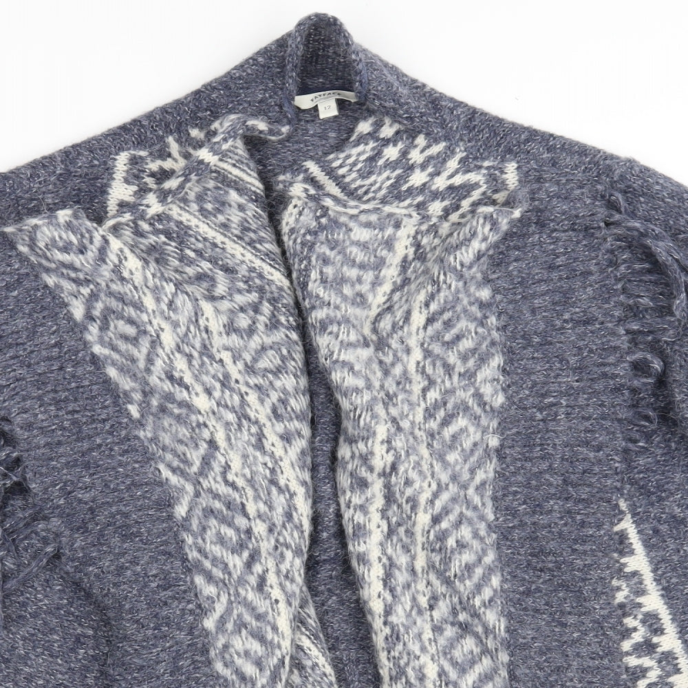 Fat Face Womens Blue V-Neck Argyle/Diamond Acrylic Cardigan Jumper Size 12