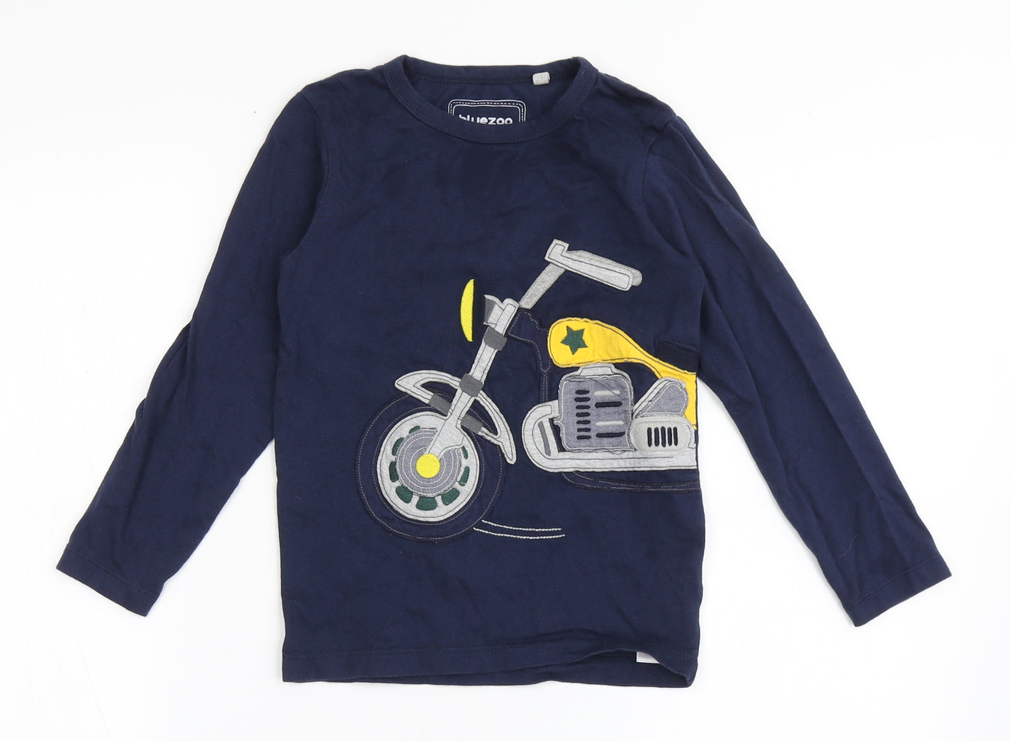 Blue Zoo Boys Blue  100% Cotton Basic T-Shirt Size 5-6 Years Round Neck Pullover - Motorbike