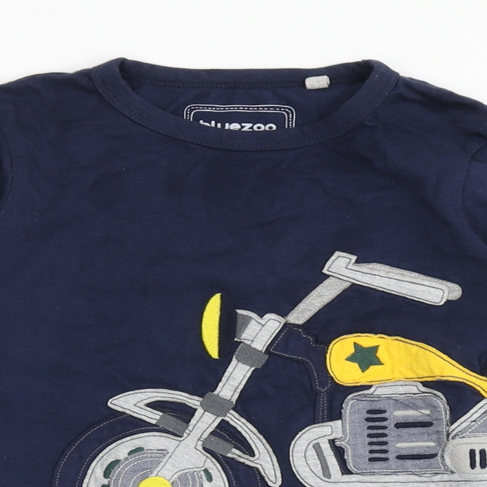 Blue Zoo Boys Blue  100% Cotton Basic T-Shirt Size 5-6 Years Round Neck Pullover - Motorbike