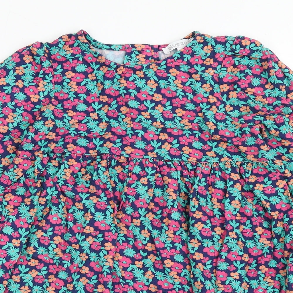Blue Zoo Girls Multicoloured Floral 100% Viscose Fit & Flare  Size 4-5 Years  Round Neck Button