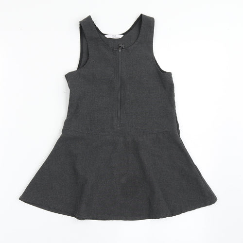 Marks and Spencer Girls Grey  Polyester Pinafore/Dungaree Dress  Size 4-5 Years  Round Neck Zip - School Wear