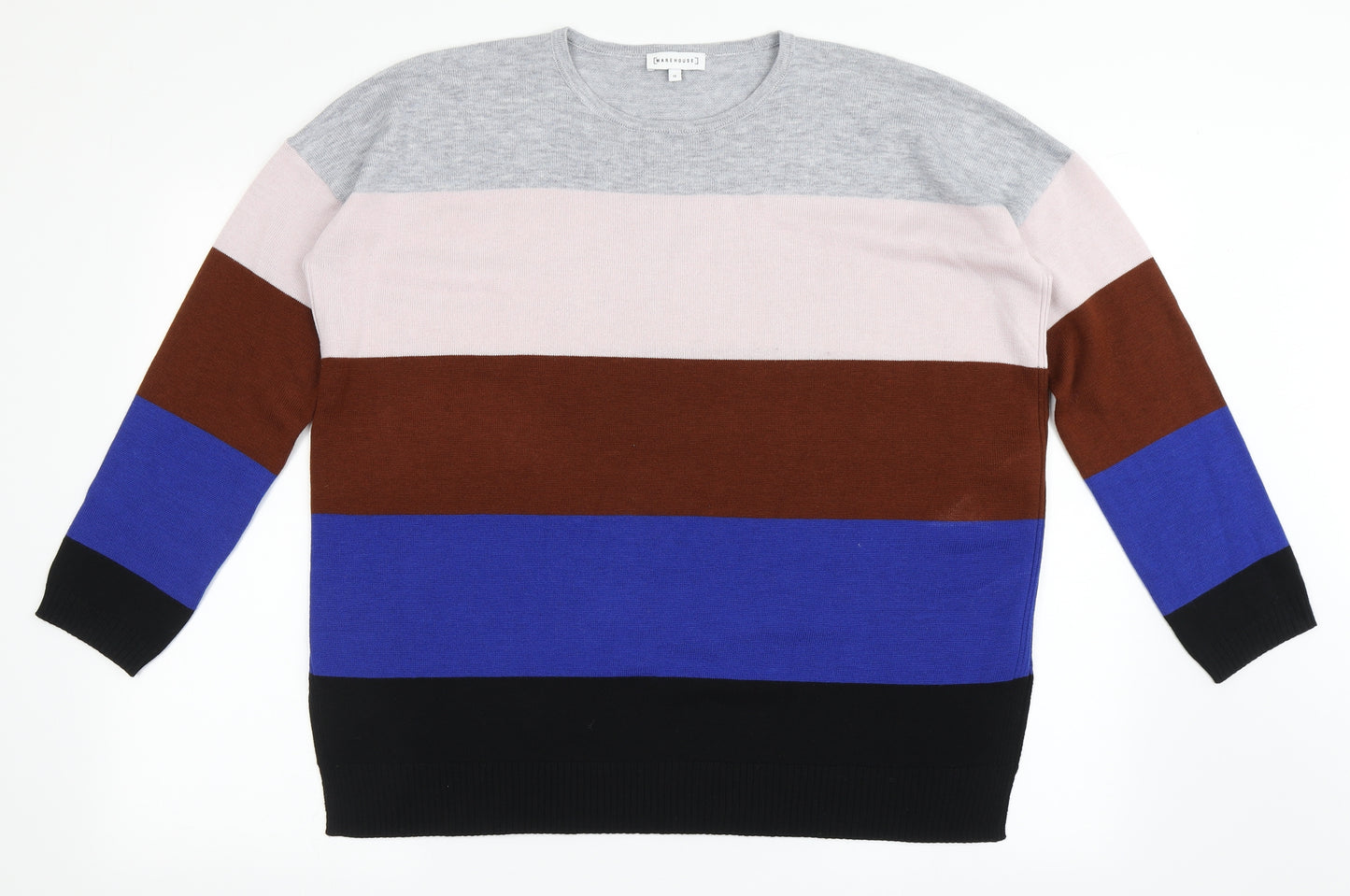 Warehouse Womens Multicoloured Round Neck Striped Polyester Pullover Jumper Size 12