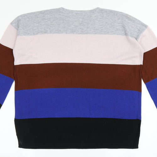 Warehouse Womens Multicoloured Round Neck Striped Polyester Pullover Jumper Size 12