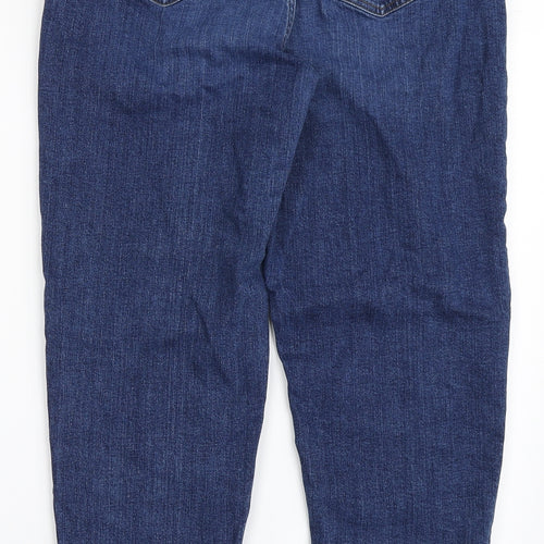 Marks and Spencer Womens Blue  Cotton Mom Jeans Size 14 L28 in Regular Button - Long Leg
