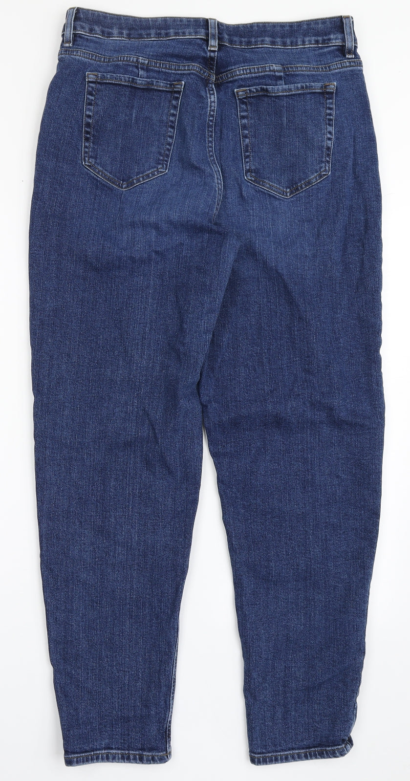 Marks and Spencer Womens Blue  Cotton Mom Jeans Size 14 L28 in Regular Button - Long Leg