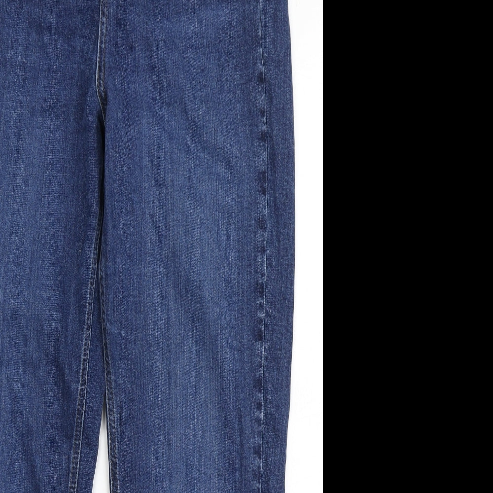 Marks and Spencer Womens Blue  Cotton Mom Jeans Size 14 L28 in Regular Button - Long Leg
