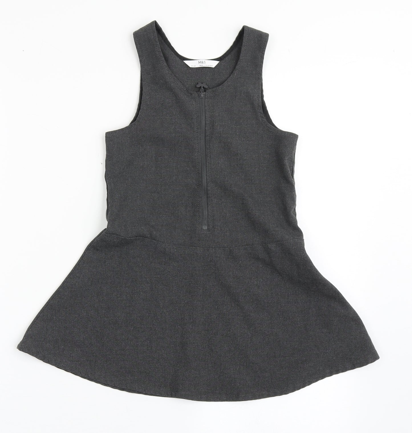 Marks and Spencer Girls Grey  Polyester Pinafore/Dungaree Dress  Size 4-5 Years  Round Neck Zip - School Wear