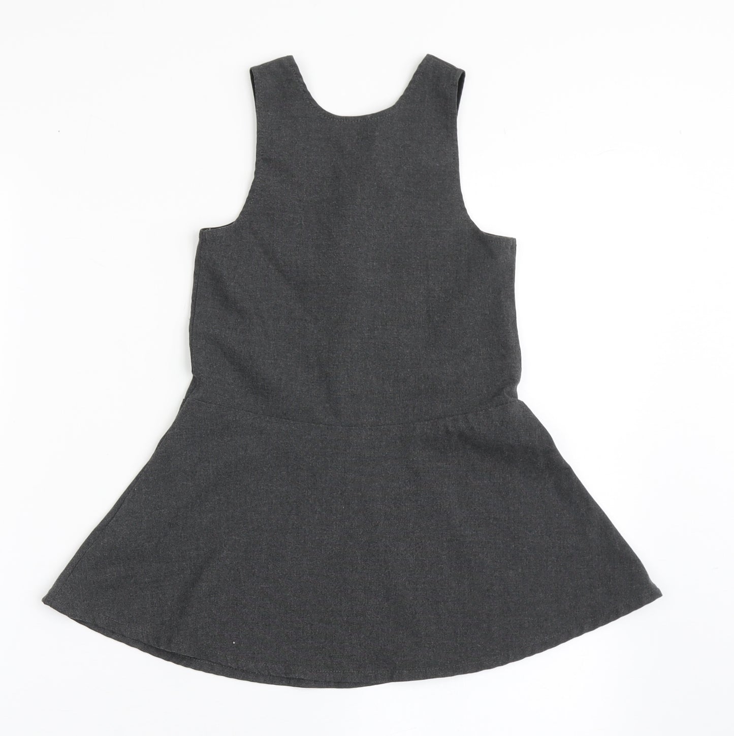 Marks and Spencer Girls Grey  Polyester Pinafore/Dungaree Dress  Size 4-5 Years  Round Neck Zip - School Wear