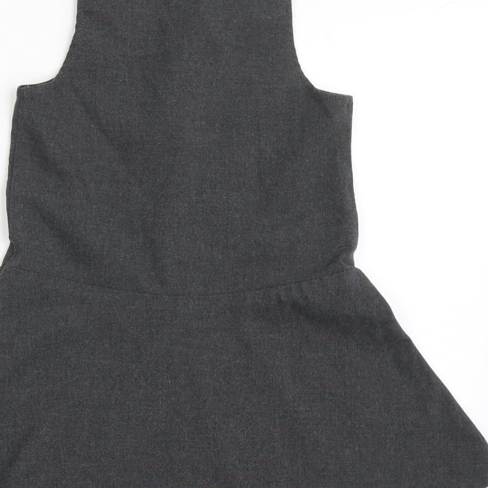 Marks and Spencer Girls Grey  Polyester Pinafore/Dungaree Dress  Size 4-5 Years  Round Neck Zip - School Wear