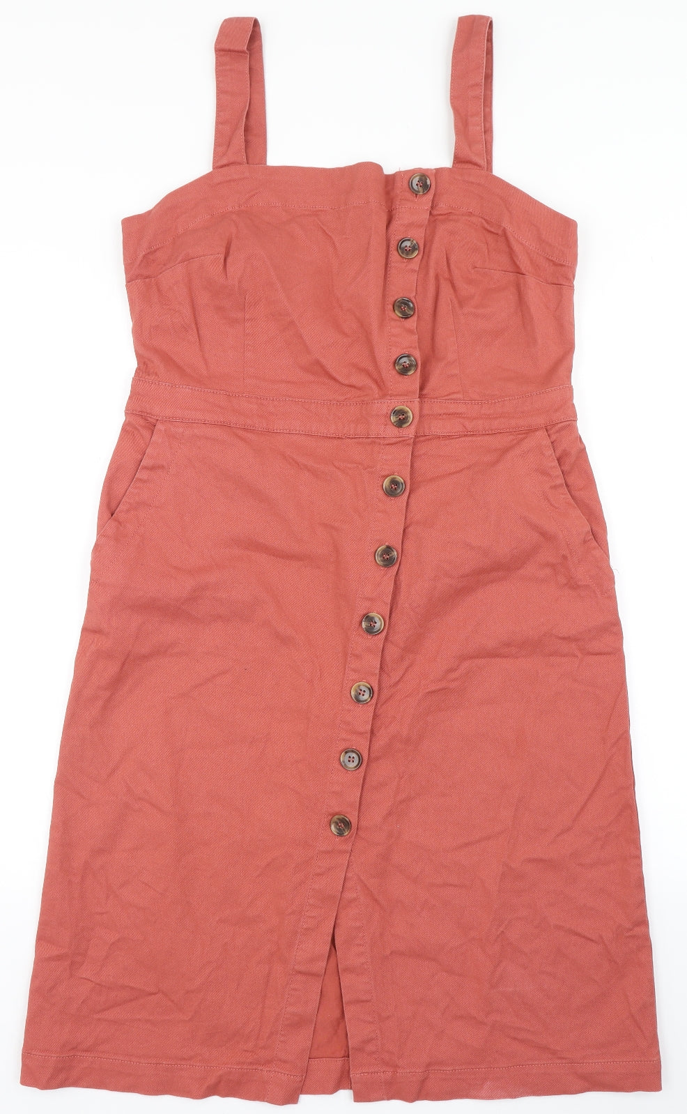 Blue 73 Womens Pink  Cotton Pinafore/Dungaree Dress  Size 14  Square Neck Button