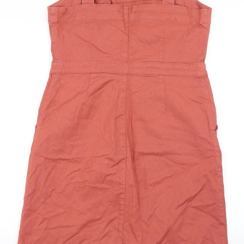 Blue 73 Womens Pink  Cotton Pinafore/Dungaree Dress  Size 14  Square Neck Button