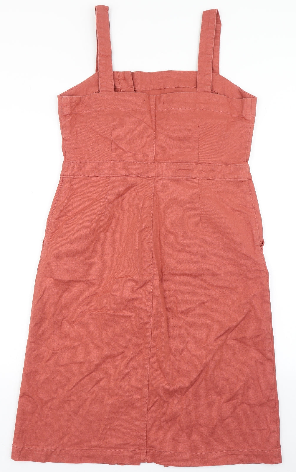 Blue 73 Womens Pink  Cotton Pinafore/Dungaree Dress  Size 14  Square Neck Button