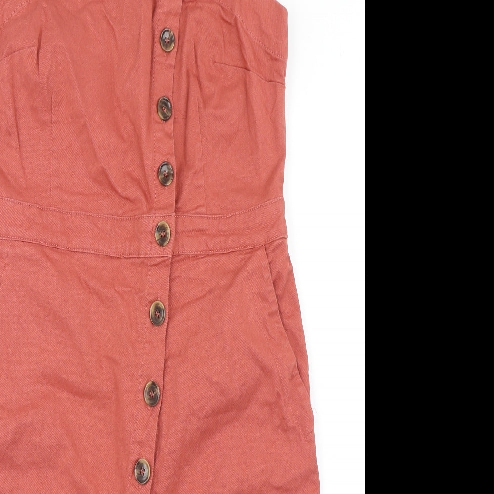 Blue 73 Womens Pink  Cotton Pinafore/Dungaree Dress  Size 14  Square Neck Button