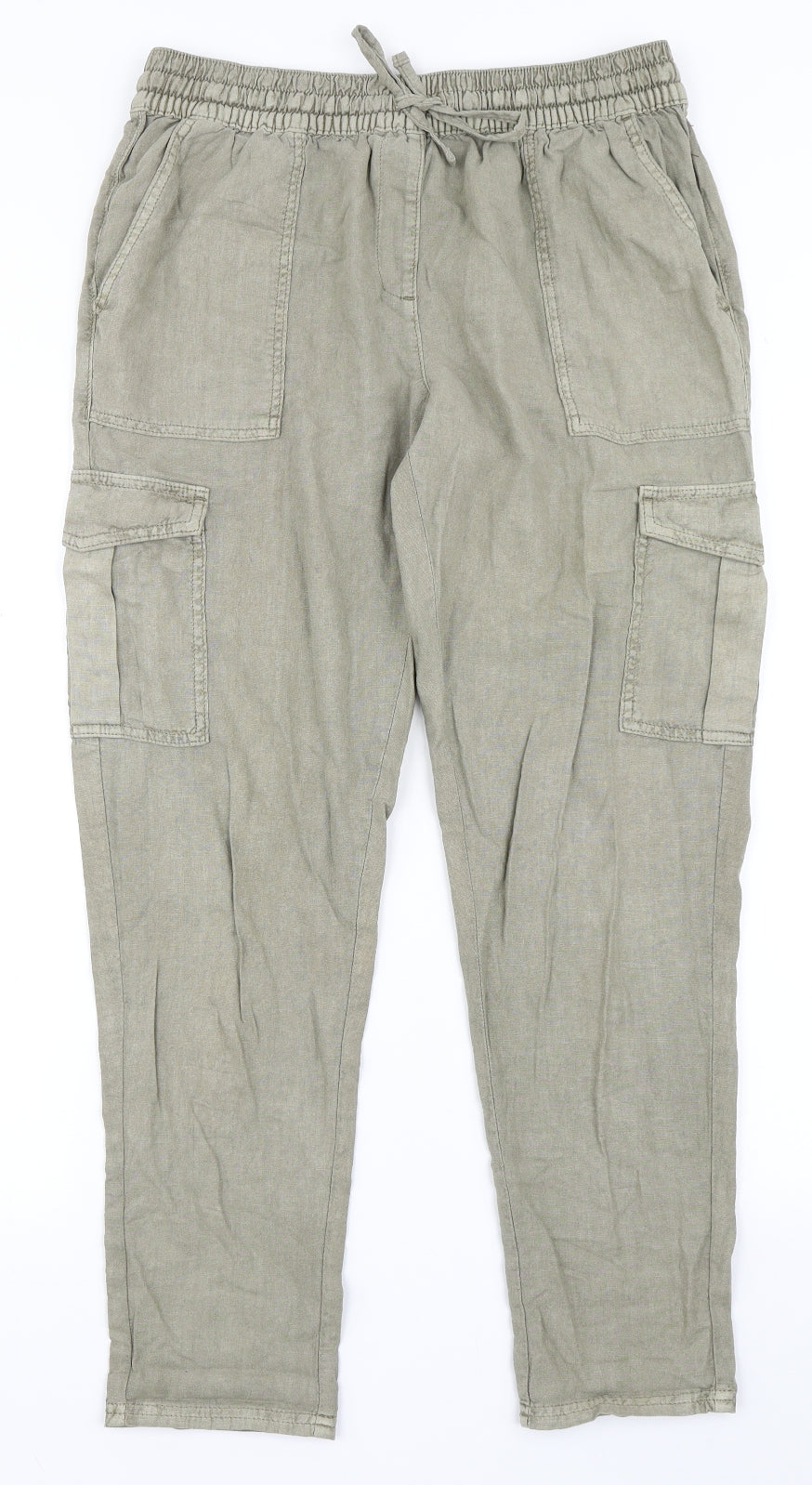 NEXT Womens Green  Linen Trousers  Size 10 L28 in Regular Drawstring