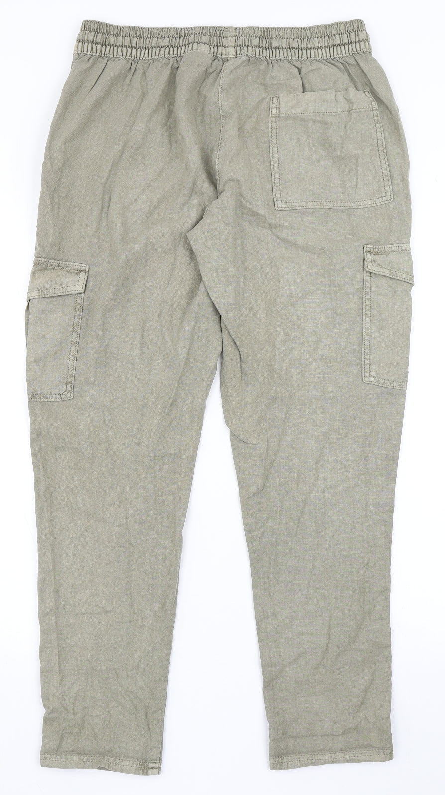 NEXT Womens Green  Linen Trousers  Size 10 L28 in Regular Drawstring