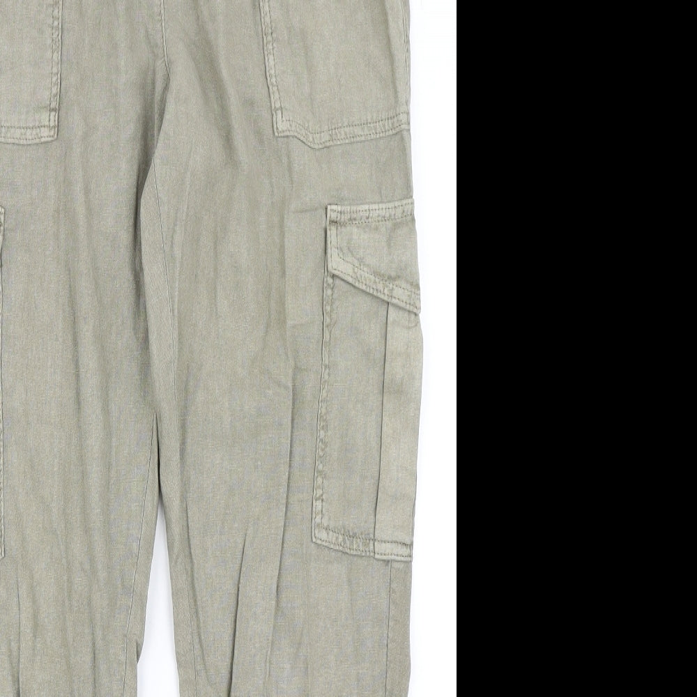 NEXT Womens Green  Linen Trousers  Size 10 L28 in Regular Drawstring