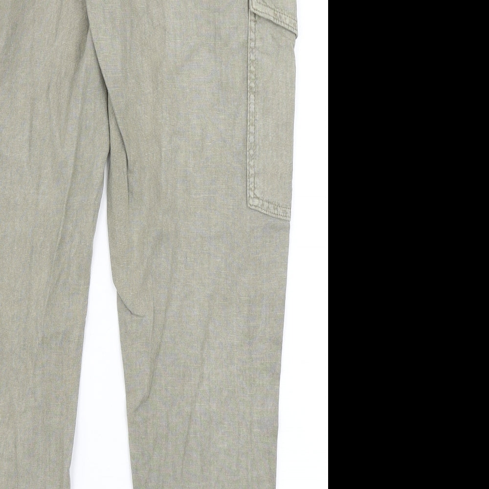 NEXT Womens Green  Linen Trousers  Size 10 L28 in Regular Drawstring