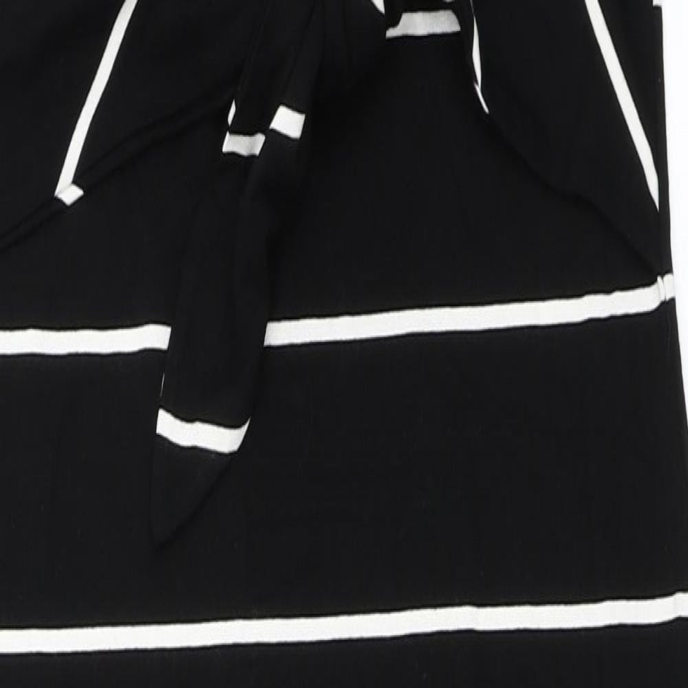 Warehouse Womens Black Striped Viscose Maxi  Size 12  Scoop Neck Pullover