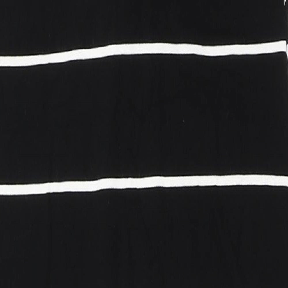 Warehouse Womens Black Striped Viscose Maxi  Size 12  Scoop Neck Pullover