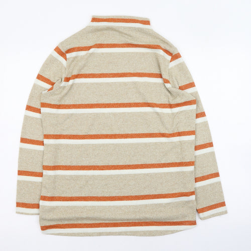 TU Womens Beige Mock Neck Striped Polyester Pullover Jumper Size 14