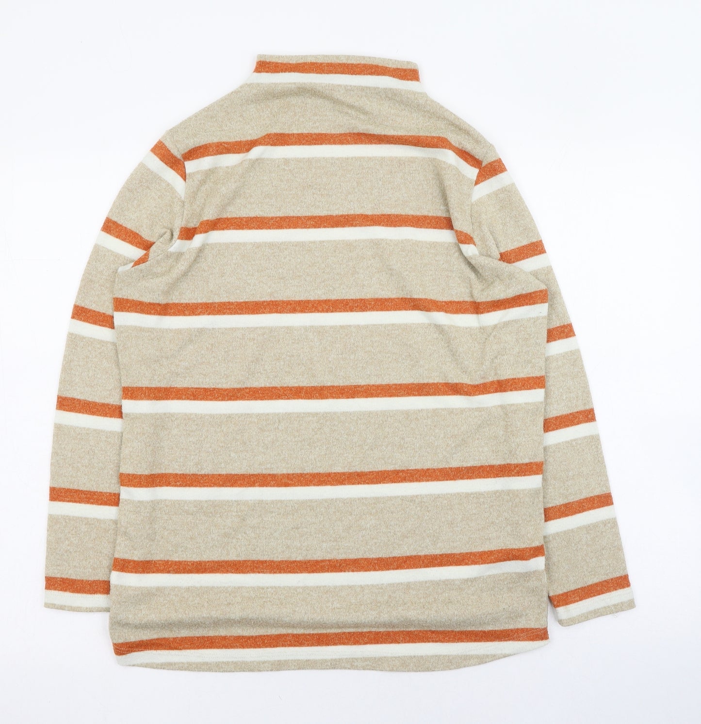 TU Womens Beige Mock Neck Striped Polyester Pullover Jumper Size 14