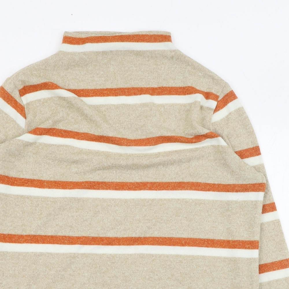 TU Womens Beige Mock Neck Striped Polyester Pullover Jumper Size 14