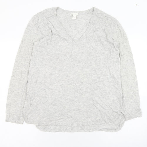 H&M Womens Grey V-Neck  Polyamide Cardigan Jumper Size 6