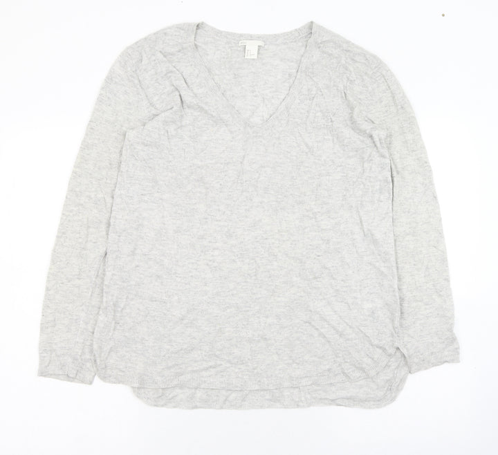 H&M Womens Grey V-Neck  Polyamide Cardigan Jumper Size 6