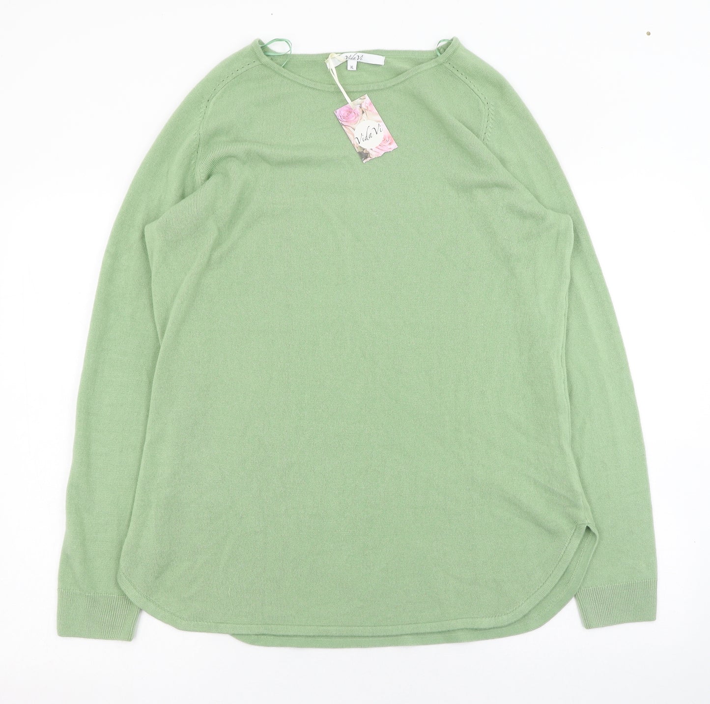 Vida Vi Womens Green Round Neck  Acrylic Pullover Jumper Size XL