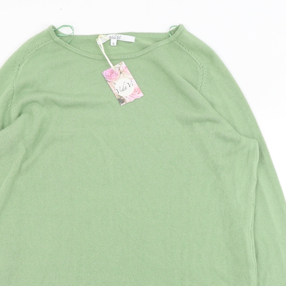 Vida Vi Womens Green Round Neck  Acrylic Pullover Jumper Size XL