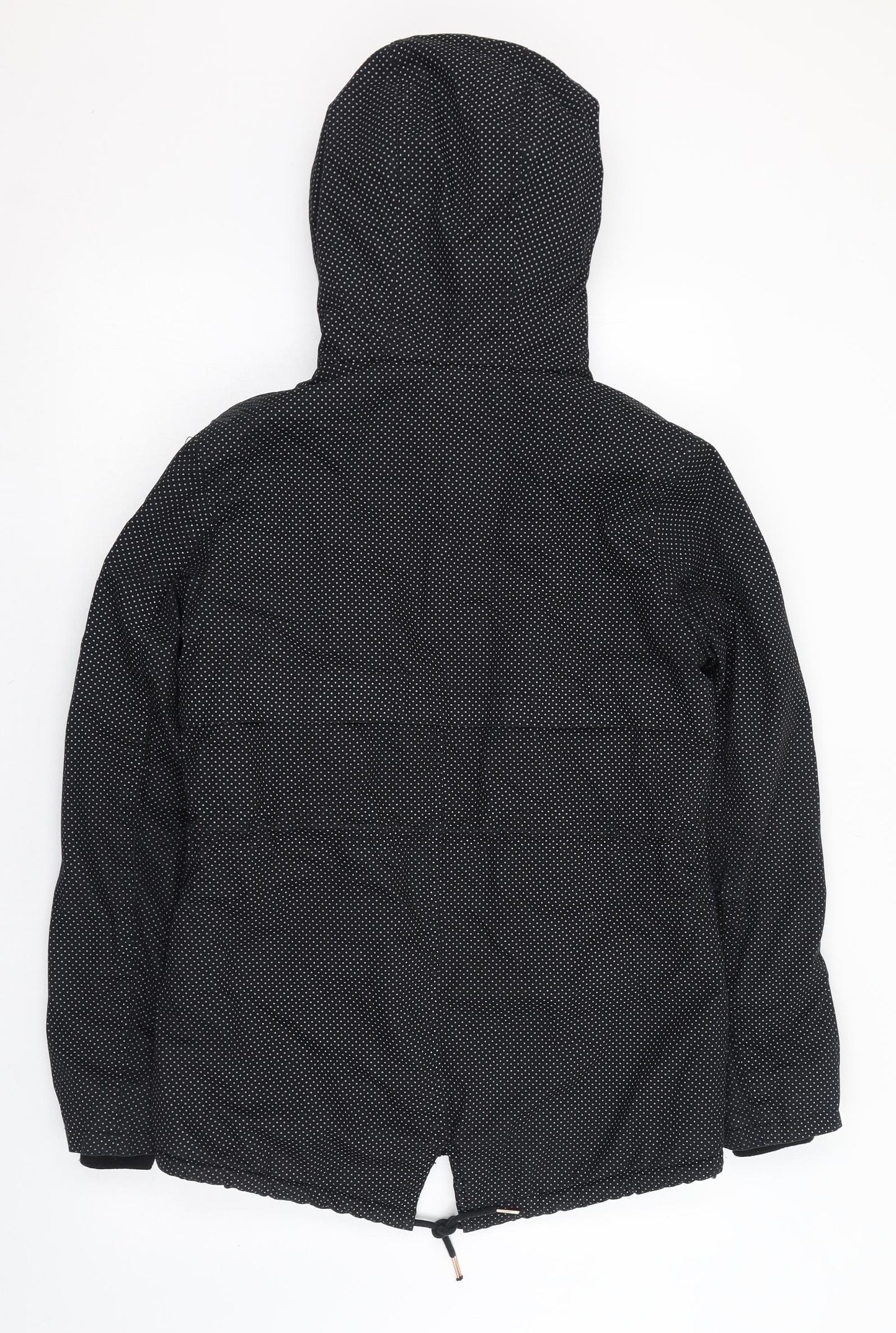 Primark Womens Black Polka Dot  Parka Coat Size 8  Zip