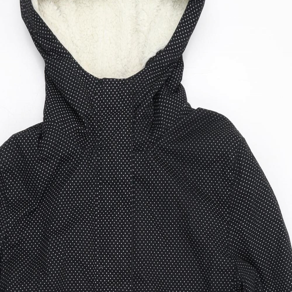 Primark Womens Black Polka Dot  Parka Coat Size 8  Zip