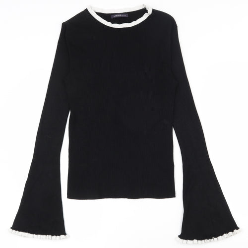 Marks and Spencer Womens Black Round Neck  Viscose Pullover Jumper Size 10   - Flared sleeves